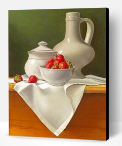 White Utensils And Strawberries Paint By Number