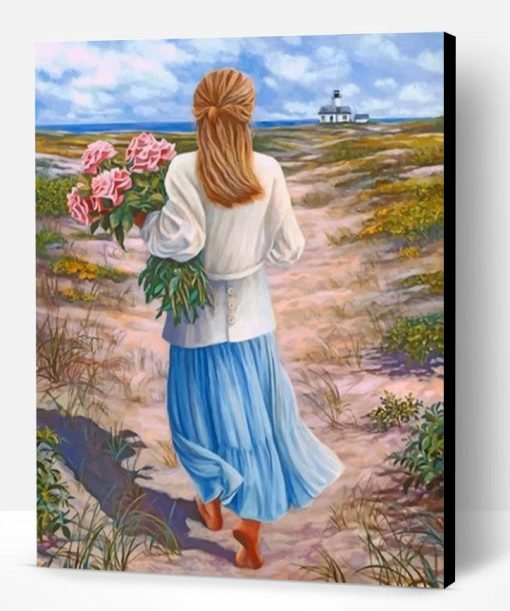 Blond Woman Holding Flowers Paint By Number