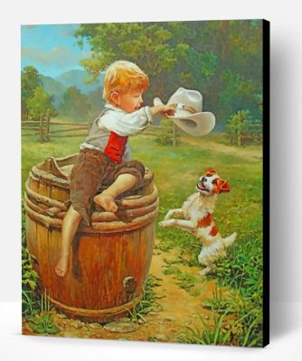 Boy Playing With A dog Paint By Number