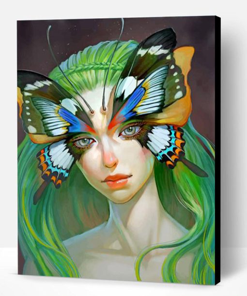 Butterfly Green Girl Paint By Number