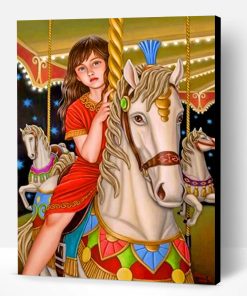 Girl On A White Carousel Paint By Number