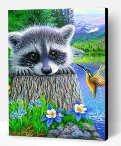 Raccoon And Hummingbird Paint By Number