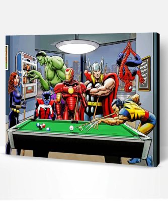 Superheroes Playing Pool Paint By Number