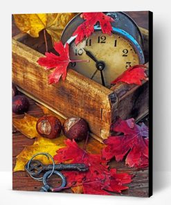 Vintage Clock And Leaves Paint By Number