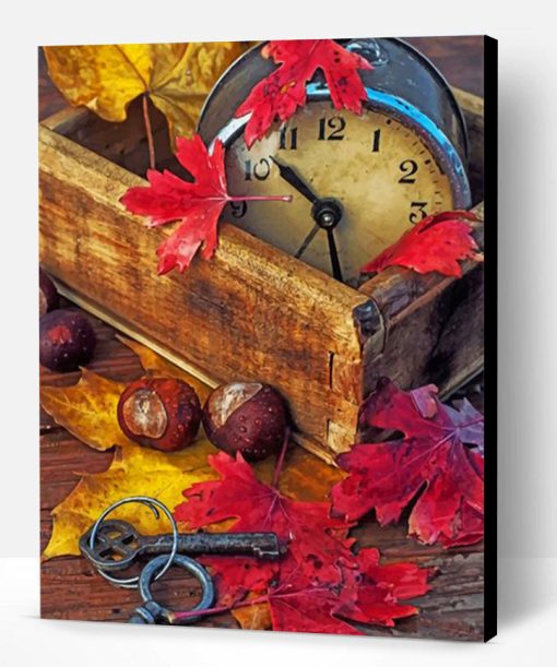 Vintage Clock And Leaves Paint By Number