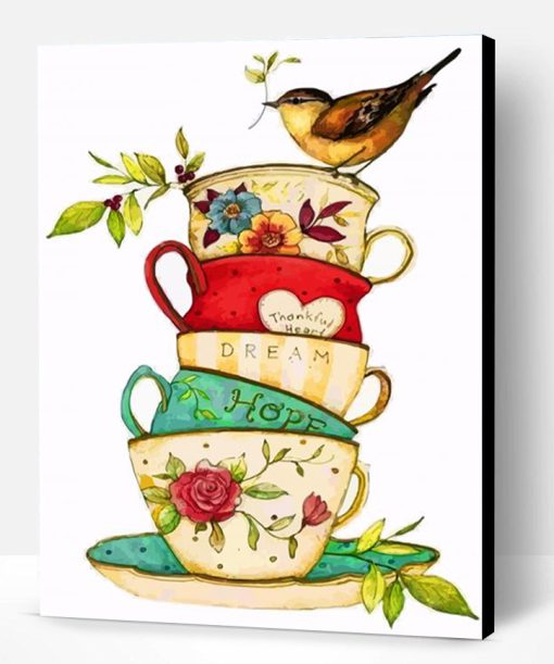 Bird On Teacups Paint By Number