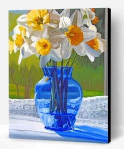 Blue Glass Vase With Flowers Paint By Number