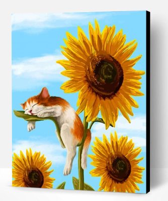 Cat On Sunflower Paint By Number