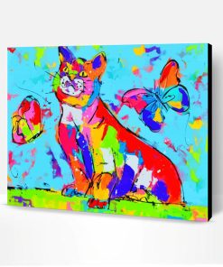 Colorful Cat And Butterflies Paint By Number