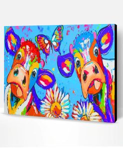 Colorful Cows And Butterfly Paint By Number