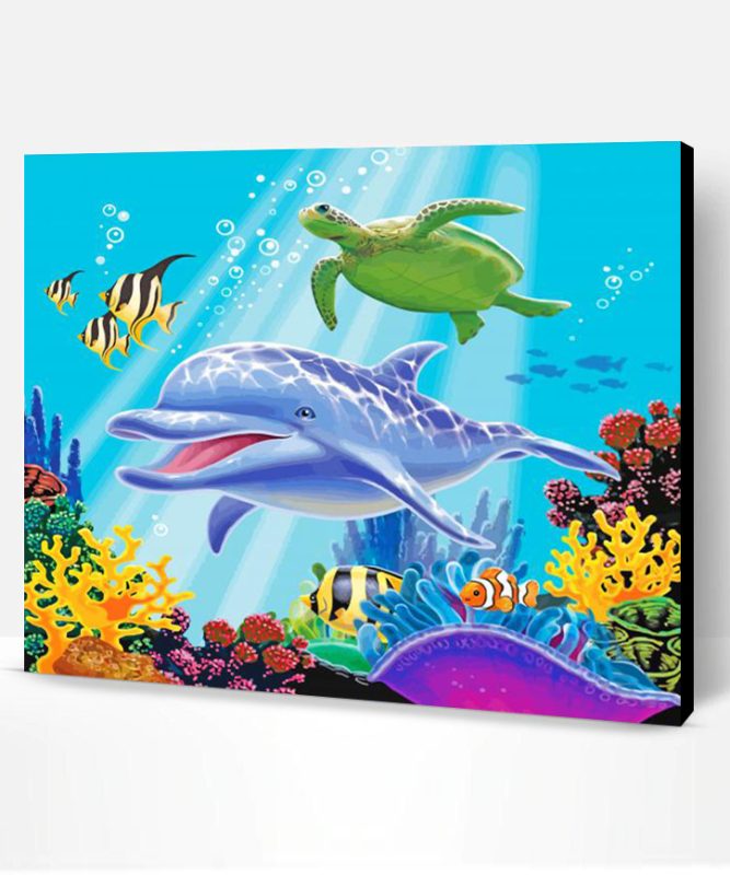 Dolphin And Turtle Under Sea Paint By Number