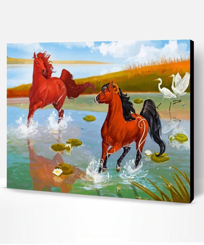 Horses In Pond Paint By Number