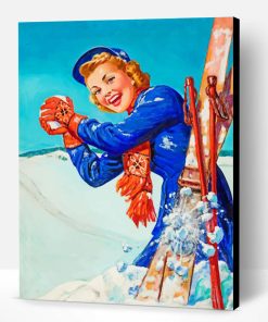 Retro Skiing Girl Paint By Number