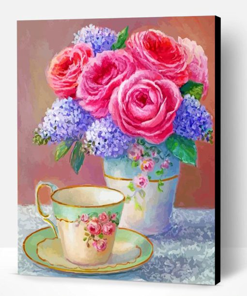 Vintage Flowers Vase And Cup Paint By Number