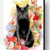 Black Cat And Flowers Paint By Number