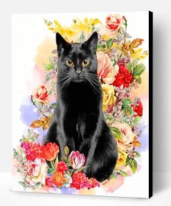 Black Cat And Flowers Paint By Number