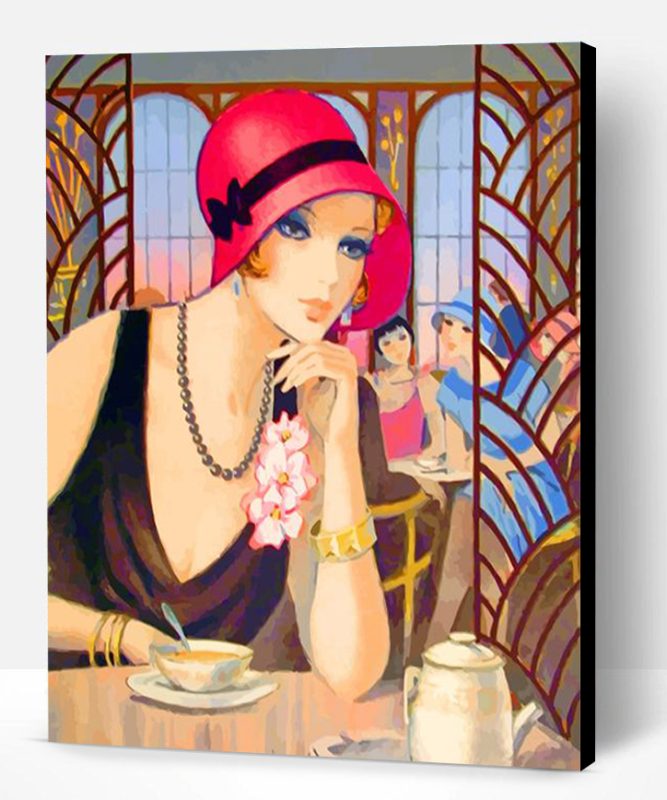 Deco Lady Drinking Coffee Paint By Number