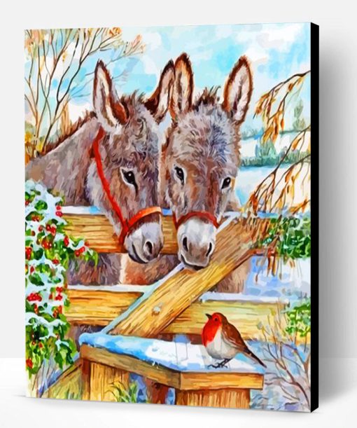 Donkeys And Cardinal Bird Paint By Number