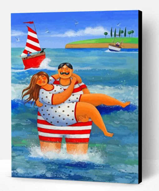 Fat Couples On The Beach Paint By Number