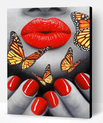 Red Lips And Butterflies Paint By Number