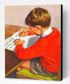 Vintage Boy Studying Paint By Number