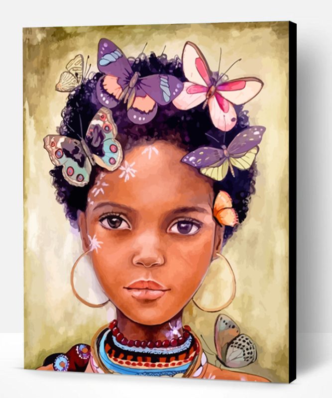 African Girl And Butterflies Paint By Number