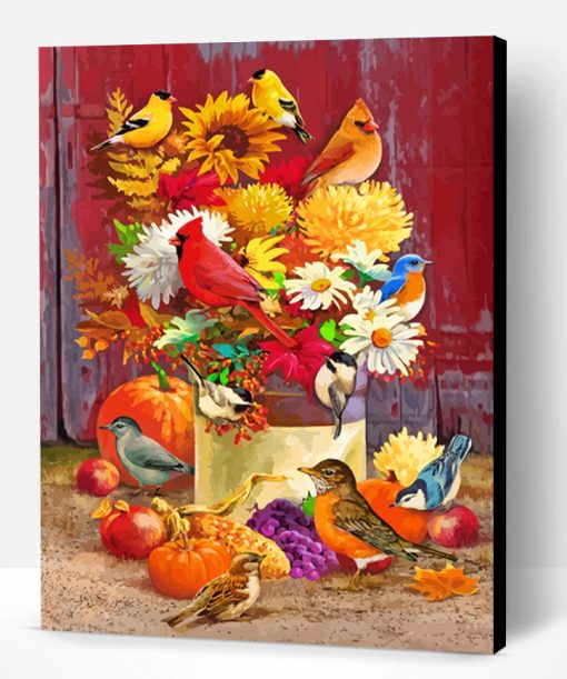 Birds On Flowers Bouquet Paint By Number