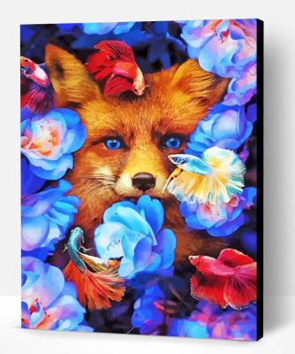 Fox With Fish And Flowers Paint By Number