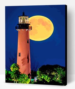 Full Moon Behind Jupited Lighthouse Paint By Number