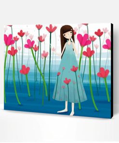 Girl And Pink Flowers Paint By Number
