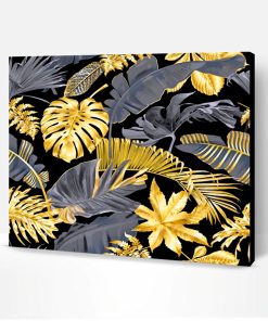 Gold Tropical Leaves Paint By Number