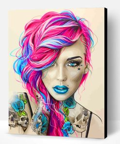 Pink Blue Hair Girl Paint By Number