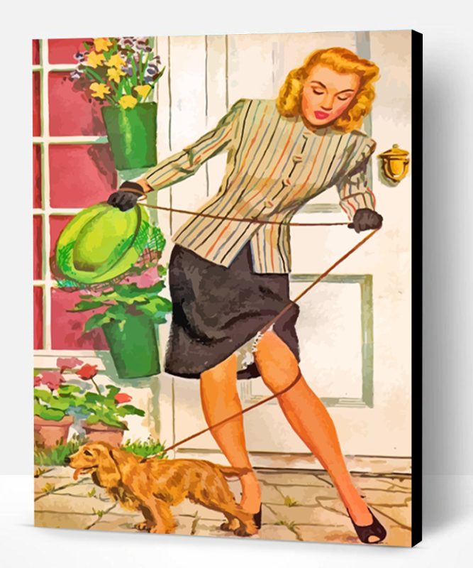 Vintage Woman And Dog Paint By Number