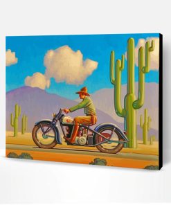 Western Man On Motorcycle Paint By Number