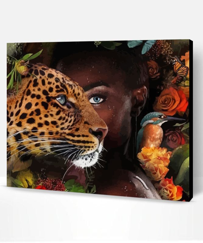 Black African Woman And Leopard Paint By Number