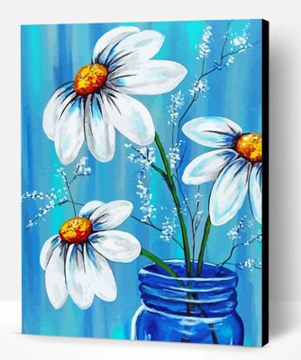 Daisies In Blue Jar Paint By Number