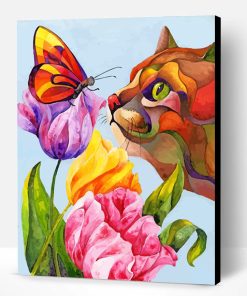 Cat And Butterflies Paint By Number