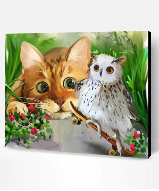 Cat And Snowy Owl Paint By Number