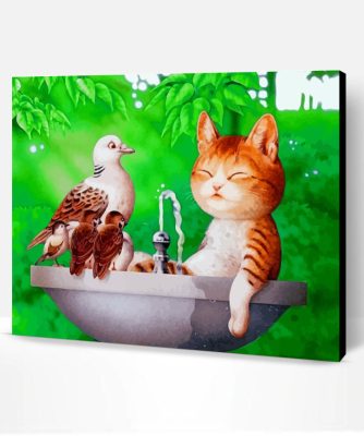 Cute Cat And Birds Paint By Number