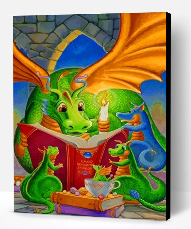 Dragon Reading A Story To His Babies Paint By Number