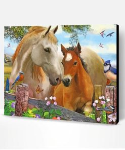 Horses With Birds And Flowers Paint By Number