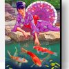 Japanese Woman And Koi Fishes Paint By Number