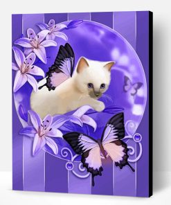 Kitten With Purple Butterflies Paint By Number