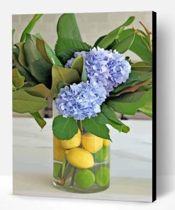 Lemons In Vases WIth Hydrangea Flowers Paint By Number