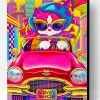 Pink Kitty Driving A Car Paint By Number