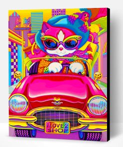 Pink Kitty Driving A Car Paint By Number