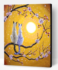 Siamese Cats Nestled In Golden Sakura Paint By Number