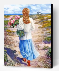 Soft Woman Holding Pink Flowers Paint By Number