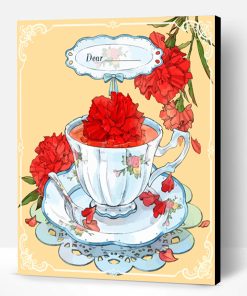 Tea With Red Flowers Paint By Number
