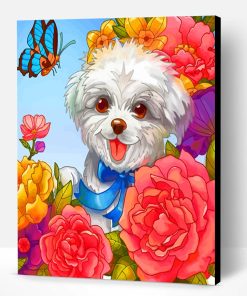Happy Dog And Flowers Paint By Number